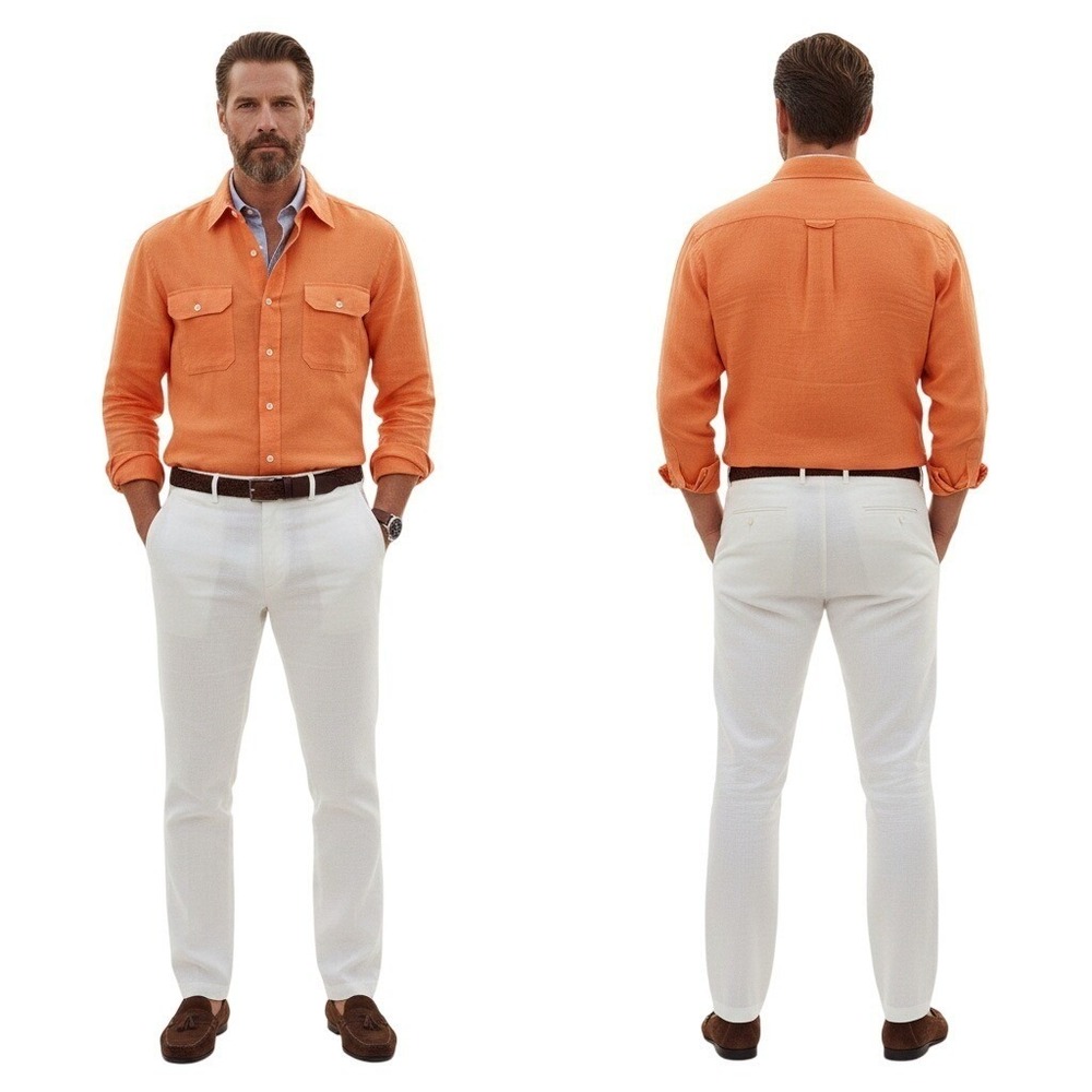 Ralph Lauren Purple Label Men's L 100% Linen Safari Cargo Shirt Orange MSRP $995